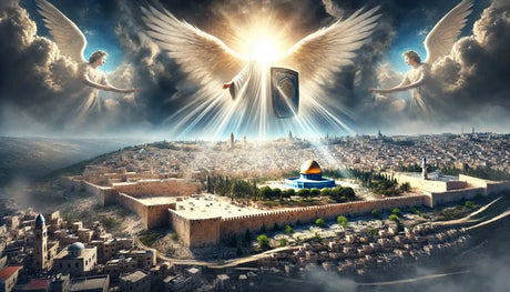 digital art of an angel above old city of Jerusalem