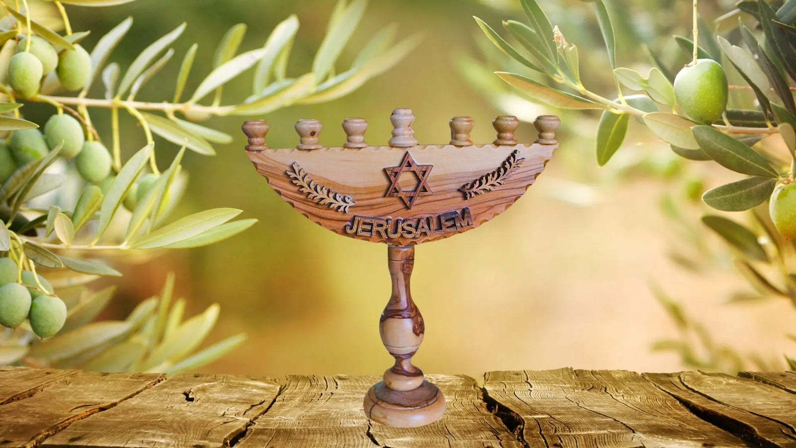 menorah made from olive wood