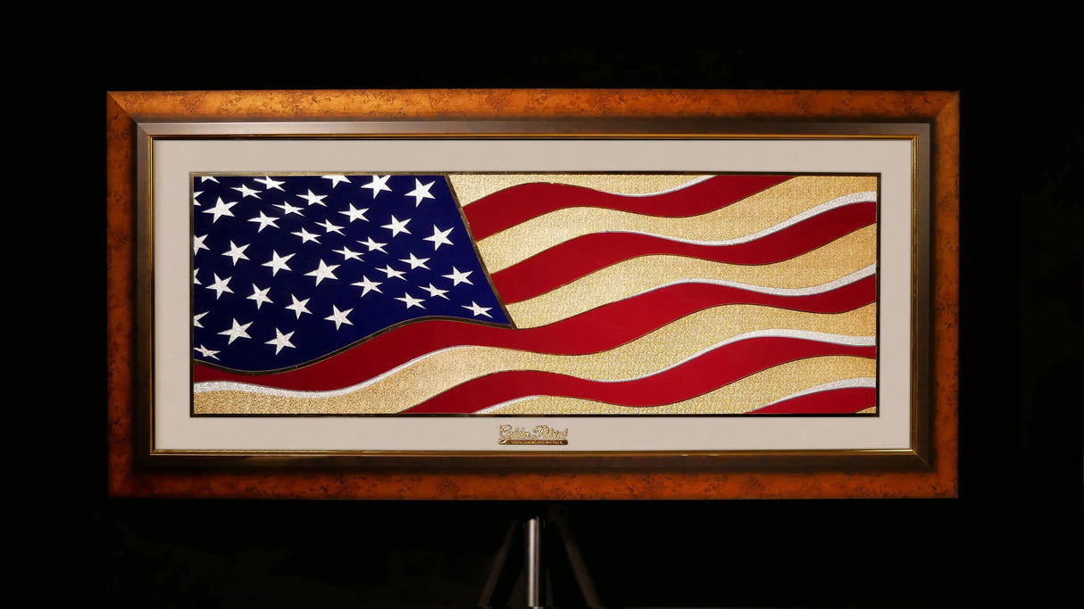 Golden Flag Wave - Color 24K Gold & 925 Silver Golden Patriot