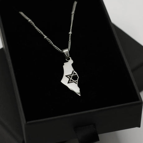 Elegant Israel Map Pendant Necklace – Silver-Plated Stainless Steel The Israel Store