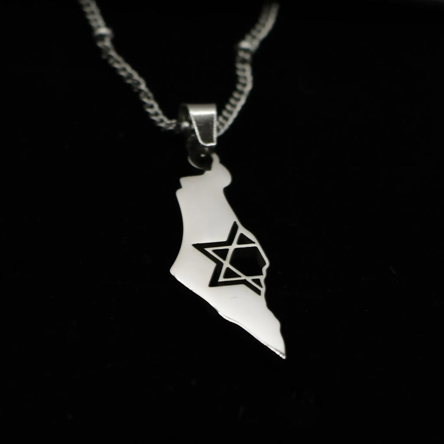 Elegant Israel Map Pendant Necklace – Silver-Plated Stainless Steel The Israel Store