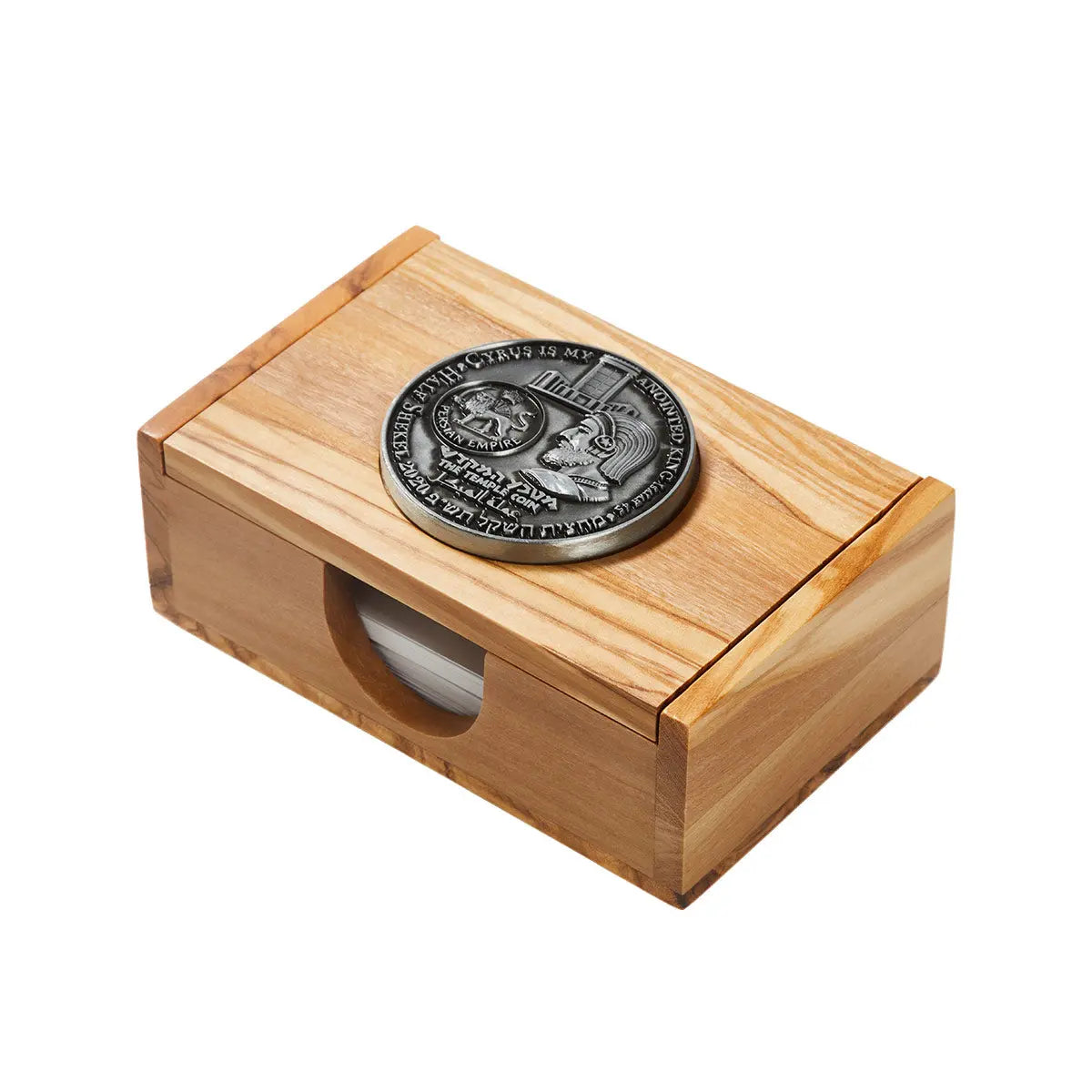 Olive Wood Coin-Embedded Business Card Case Holy Coins