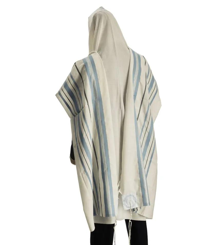 Premium 100% Wool Tallit from Israel – Light Blue and Silver The Israel Store