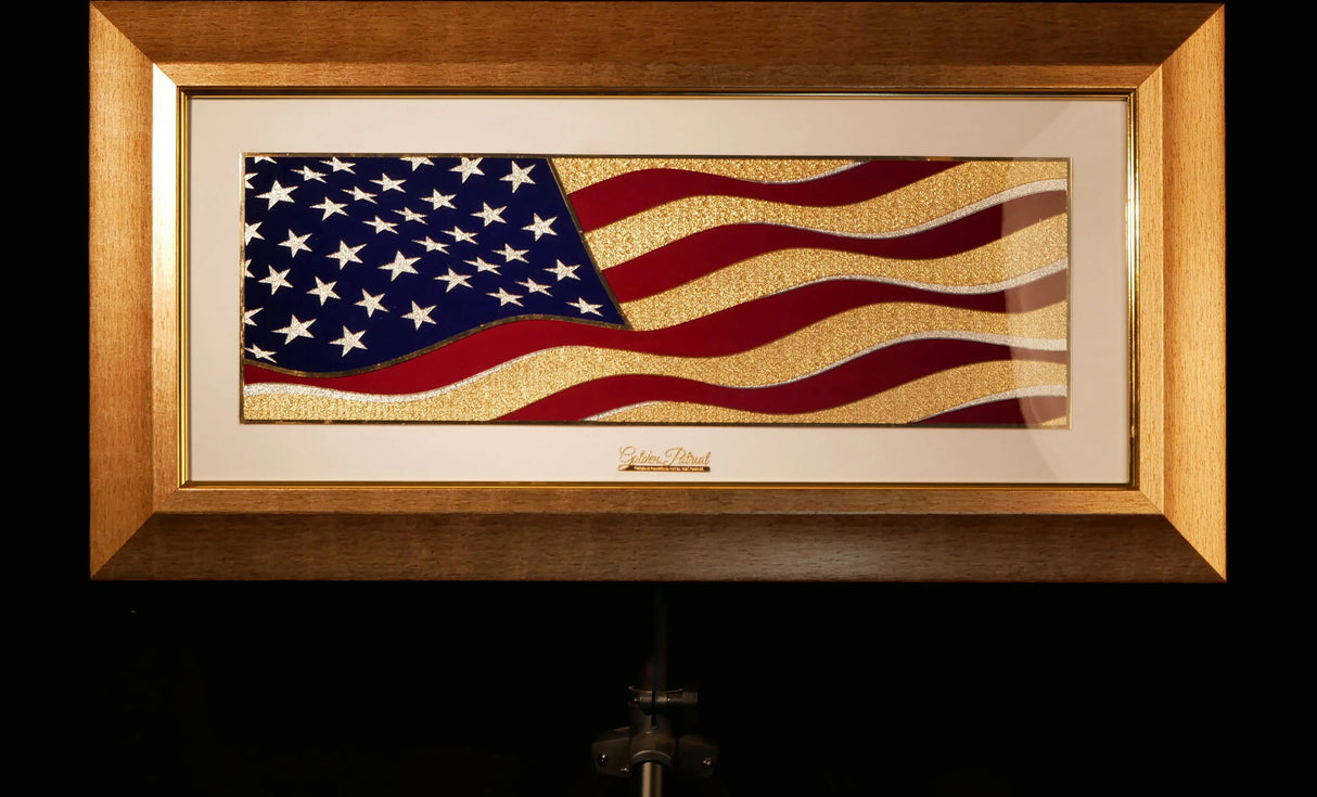 Golden Flag Wave - Color 24K Gold & 925 Silver Golden Patriot