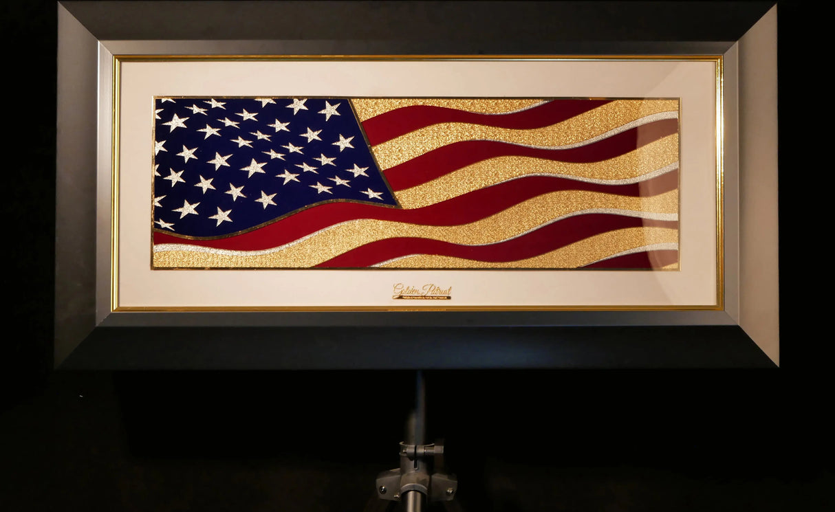 Golden Flag Wave - Color 24K Gold & 925 Silver Golden Patriot