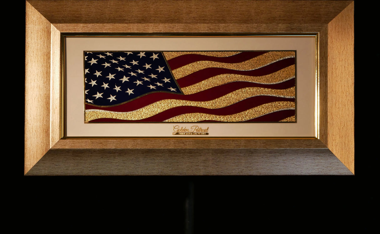 Golden Flag Wave - Color 24K Gold & 925 Silver Golden Patriot