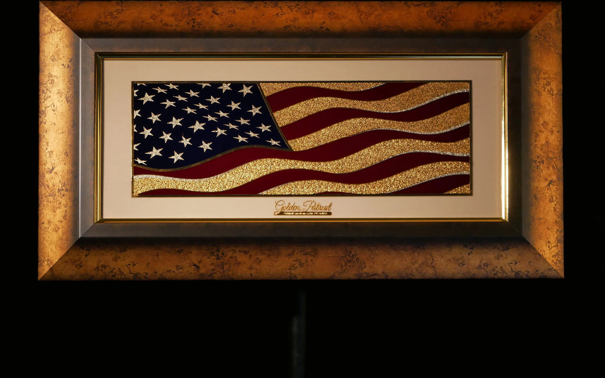 Golden Flag Wave - Color 24K Gold & 925 Silver Golden Patriot