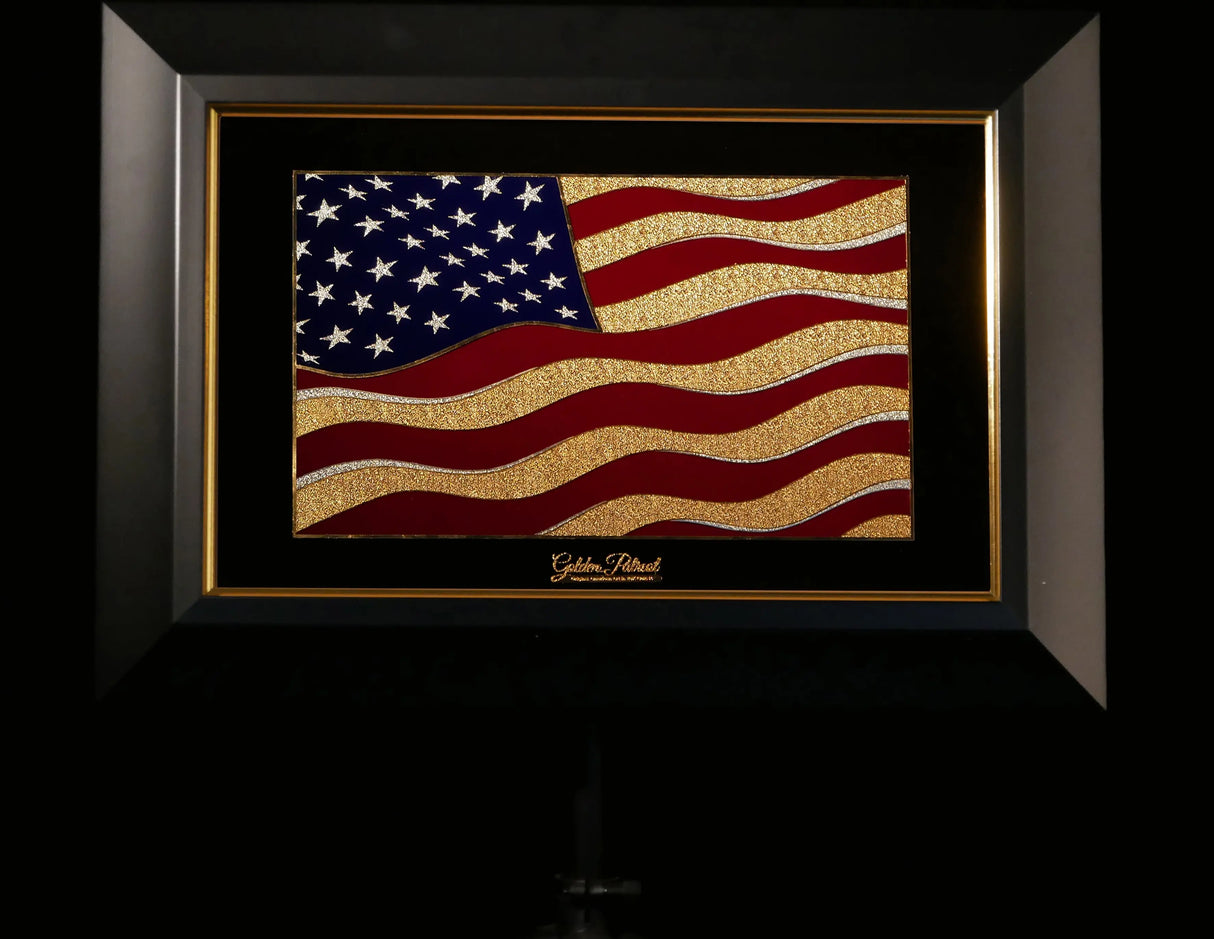 Golden Flag Wave - Color 24K Gold & 925 Silver Golden Patriot
