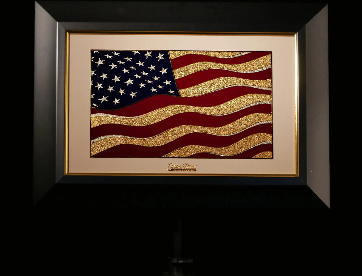 Golden Flag Wave - Color 24K Gold & 925 Silver Golden Patriot