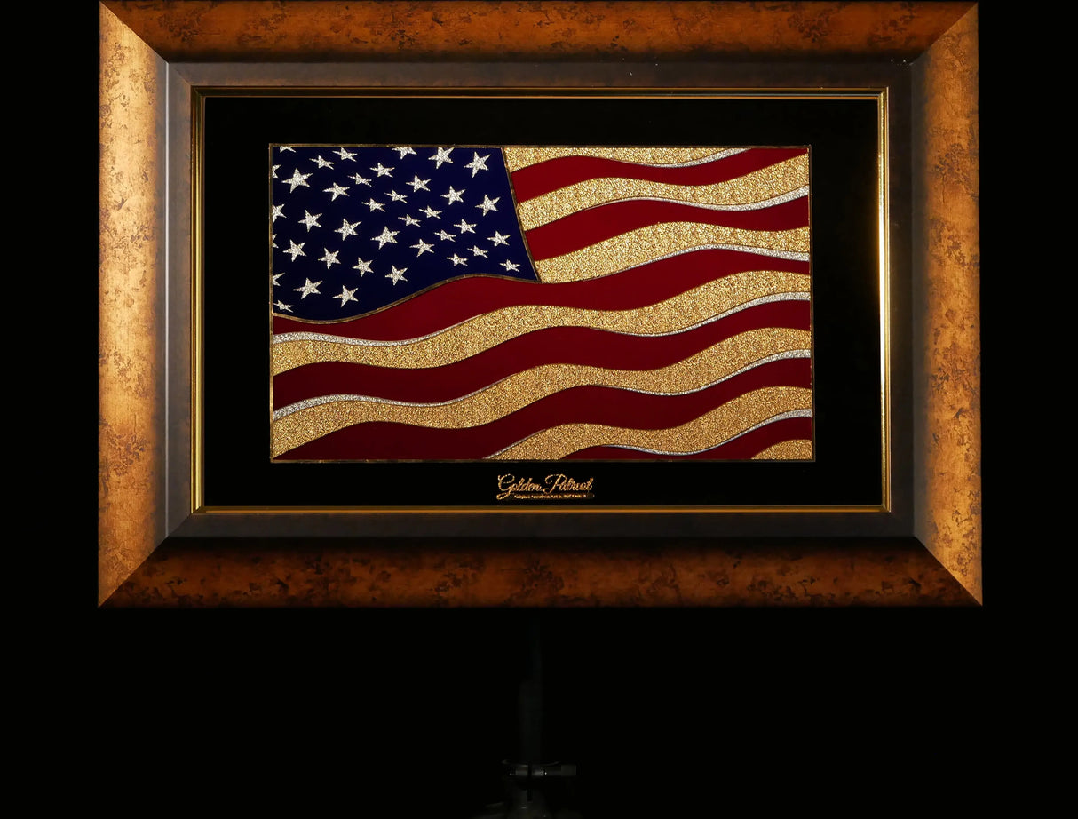 Golden Flag Wave - Color 24K Gold & 925 Silver Golden Patriot