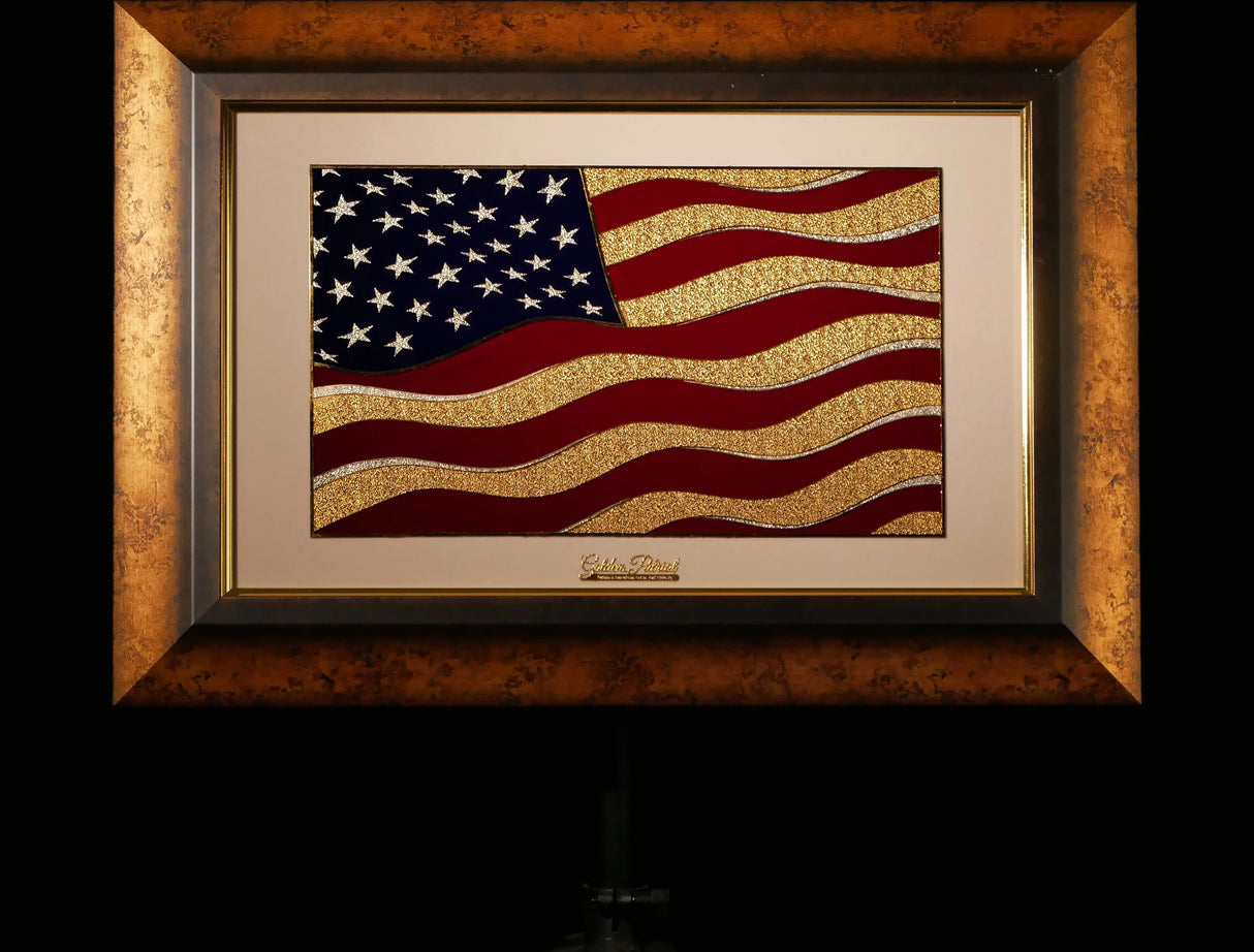 Golden Flag Wave - Color 24K Gold & 925 Silver Golden Patriot