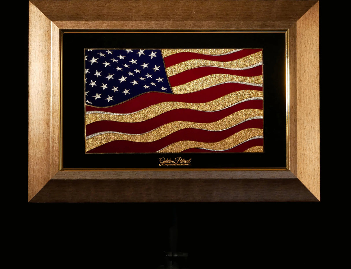 Golden Flag Wave - Color 24K Gold & 925 Silver Golden Patriot