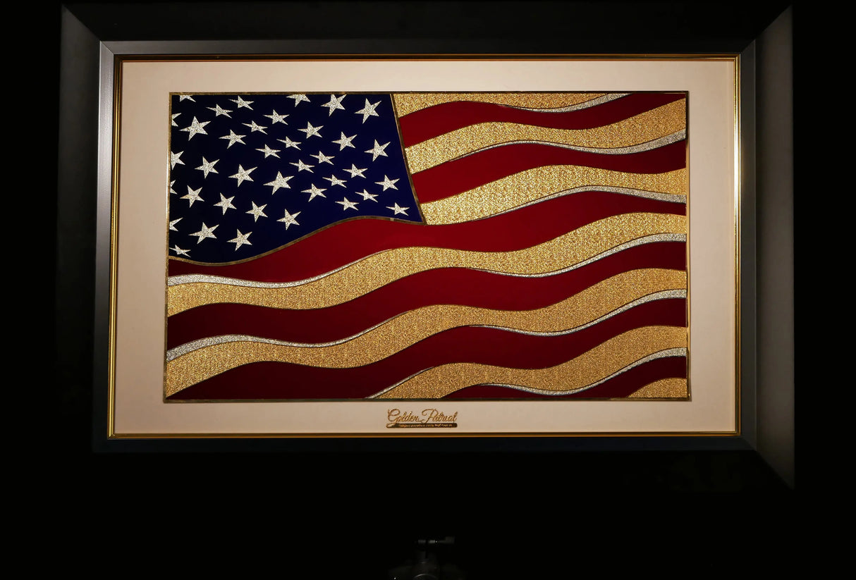 Golden Flag Wave - Color 24K Gold & 925 Silver Golden Patriot