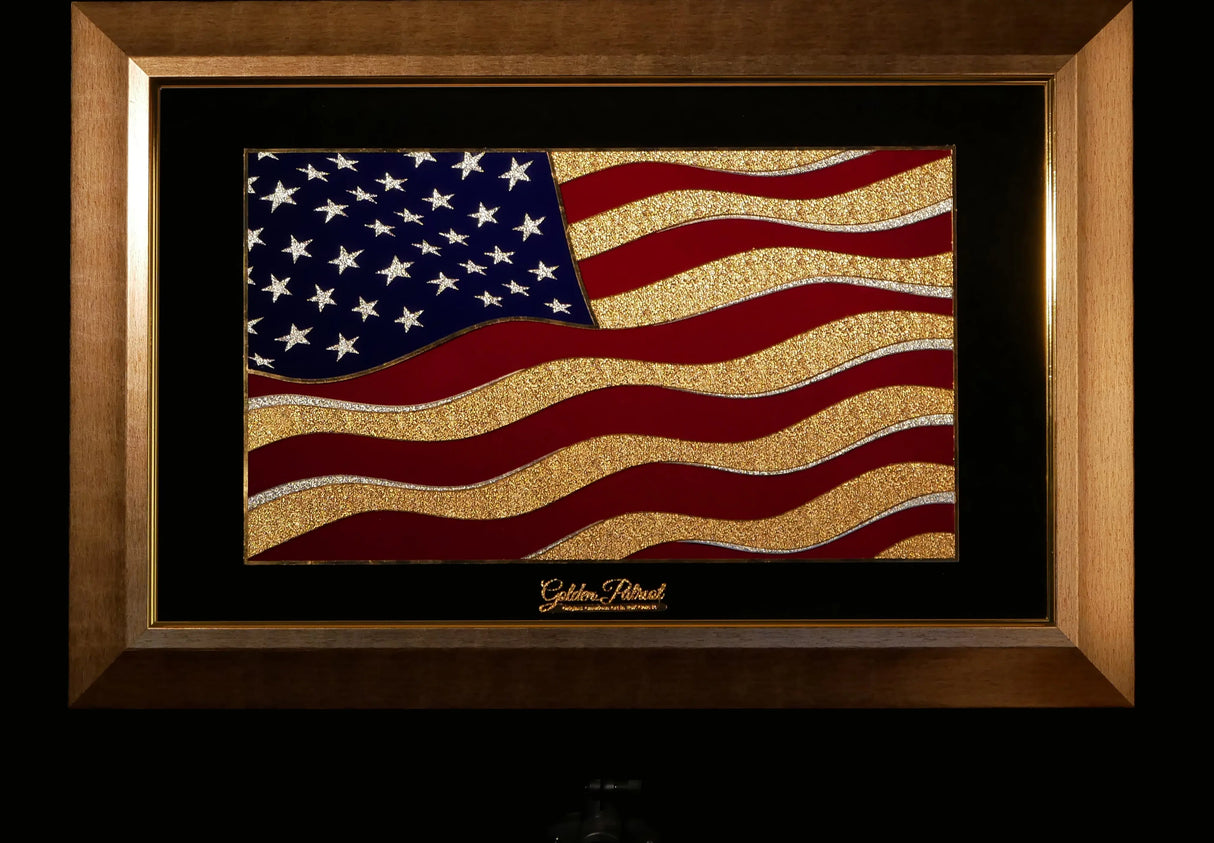 Golden Flag Wave - Color 24K Gold & 925 Silver Golden Patriot