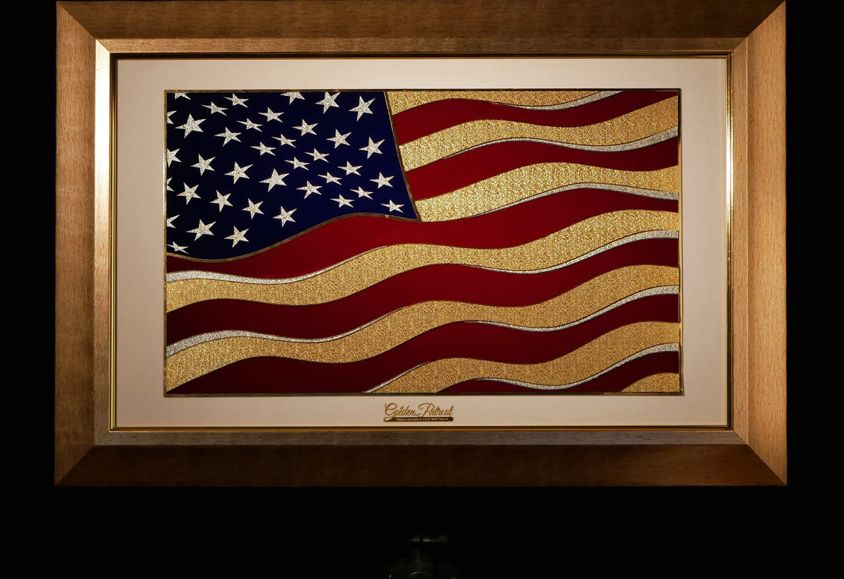 Golden Flag Wave - Color 24K Gold & 925 Silver Golden Patriot