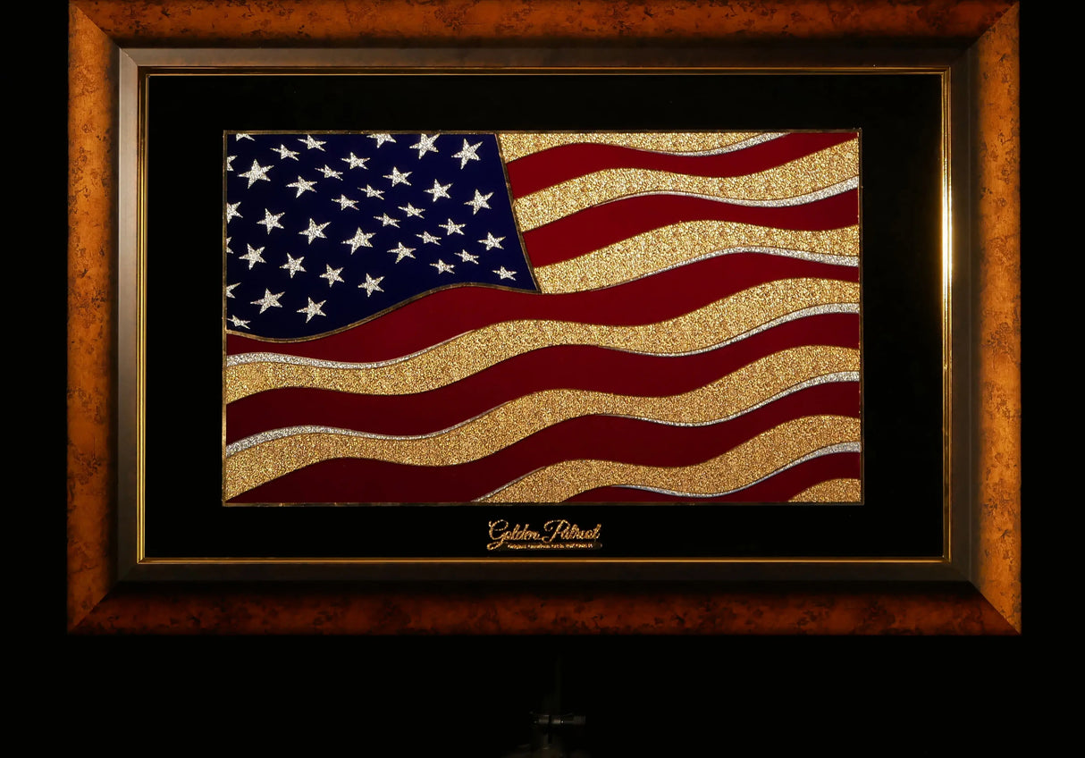 Golden Flag Wave - Color 24K Gold & 925 Silver Golden Patriot