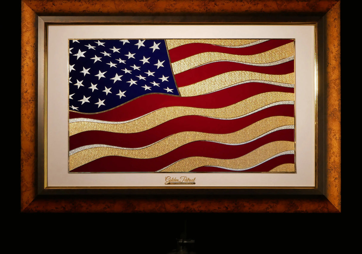 Golden Flag Wave - Color 24K Gold & 925 Silver Golden Patriot