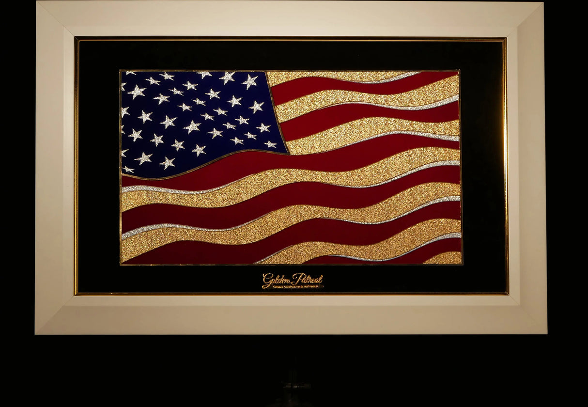 Golden Flag Wave - Color 24K Gold & 925 Silver Golden Patriot