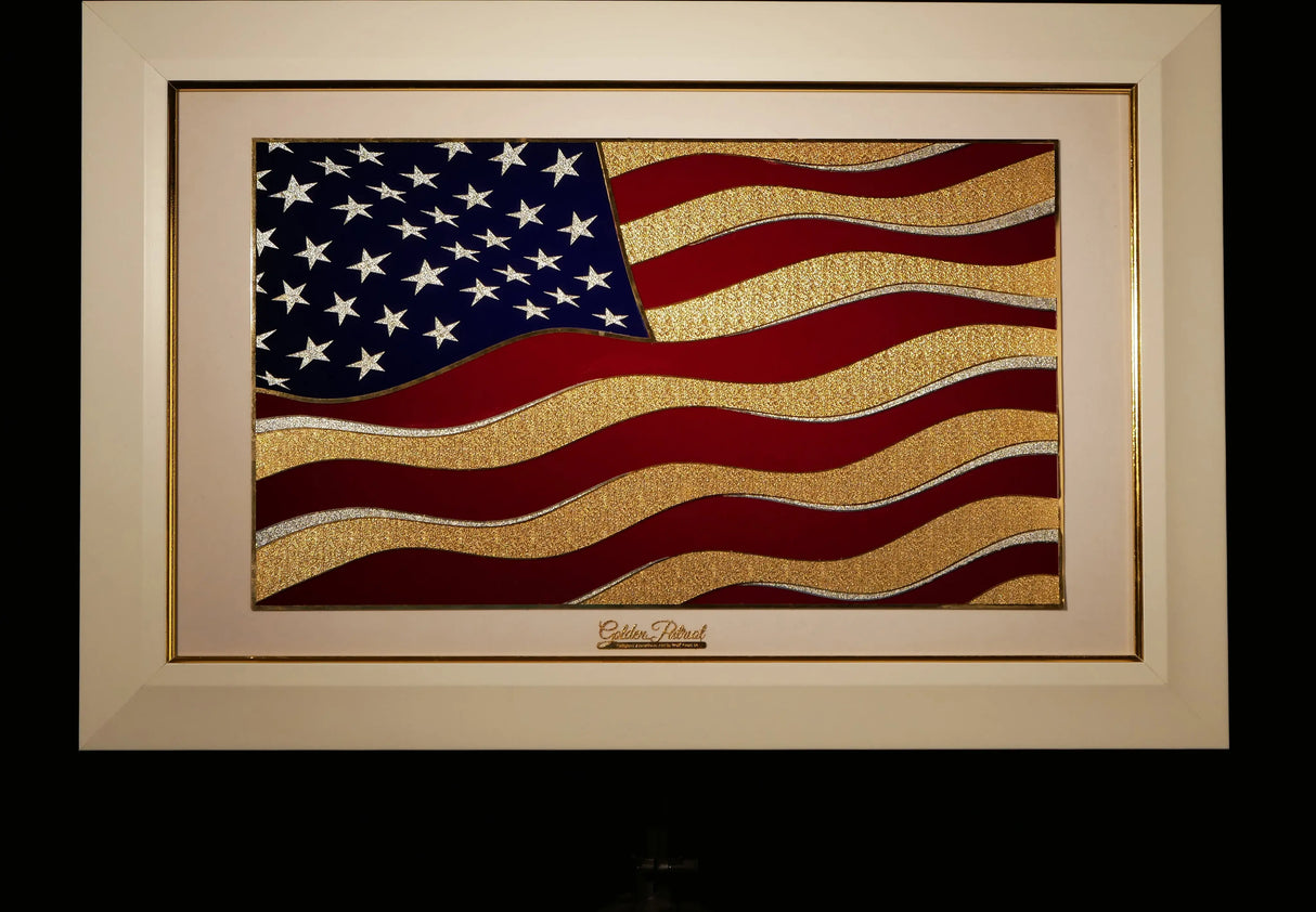 Golden Flag Wave - Color 24K Gold & 925 Silver Golden Patriot