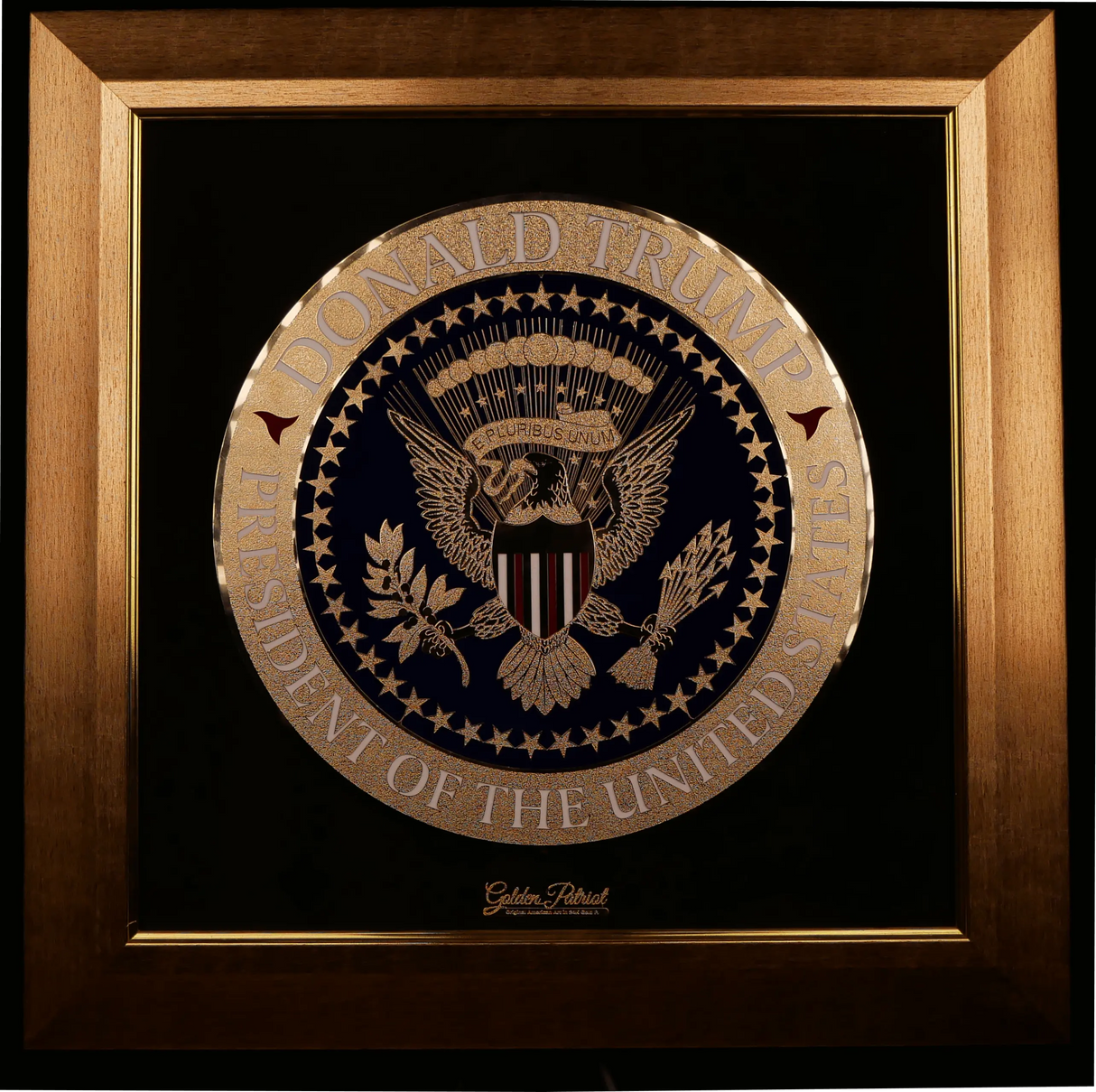Golden Trump Seal Tribute Art in 24K Gold P. - Limited Edition 1000/Size Units Only. Golden Patriot