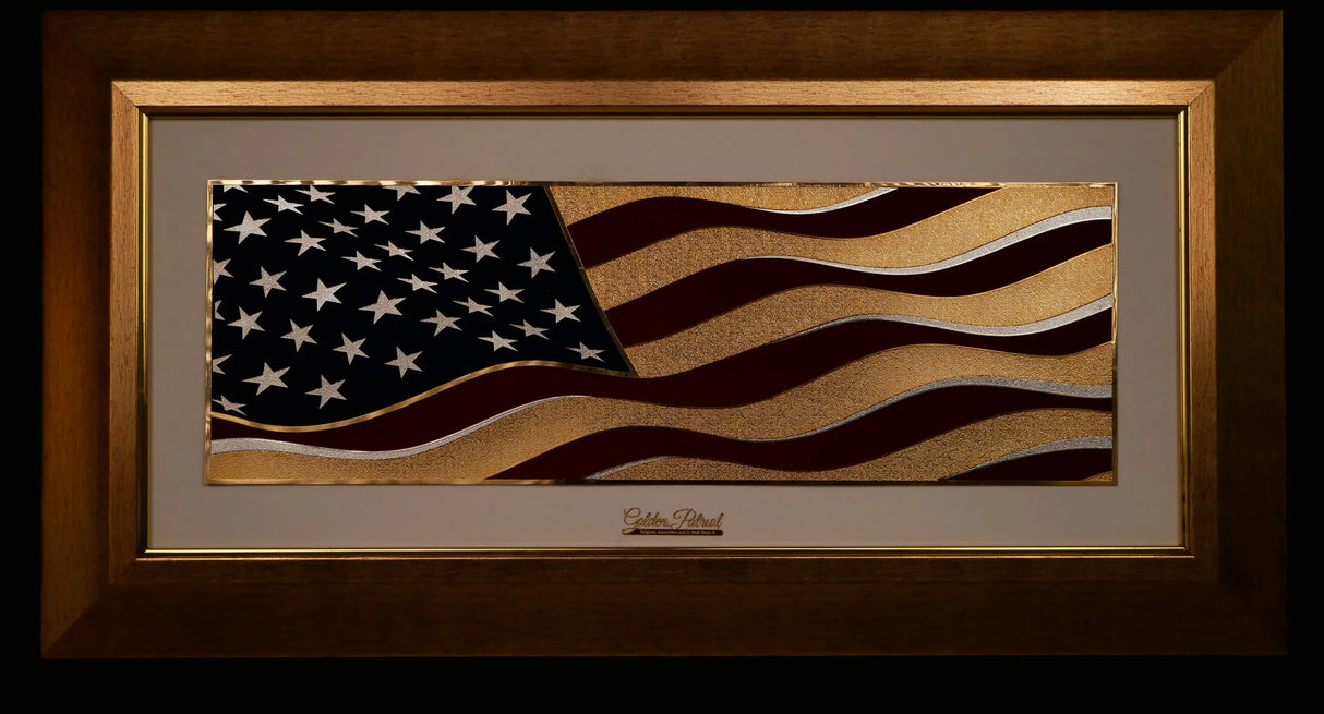 Golden Flag Wave - Color 24K Gold & 925 Silver Golden Patriot
