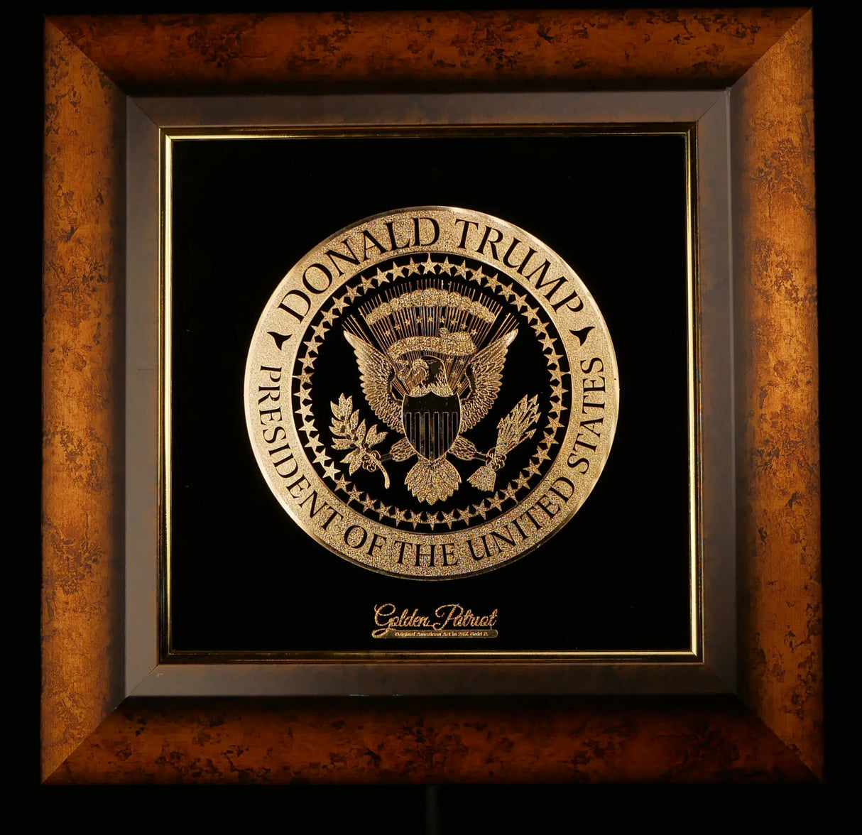 Golden Trump Seal Tribute Art in 24K Gold P. - Limited Edition 1000/Size Units Only. Golden Patriot