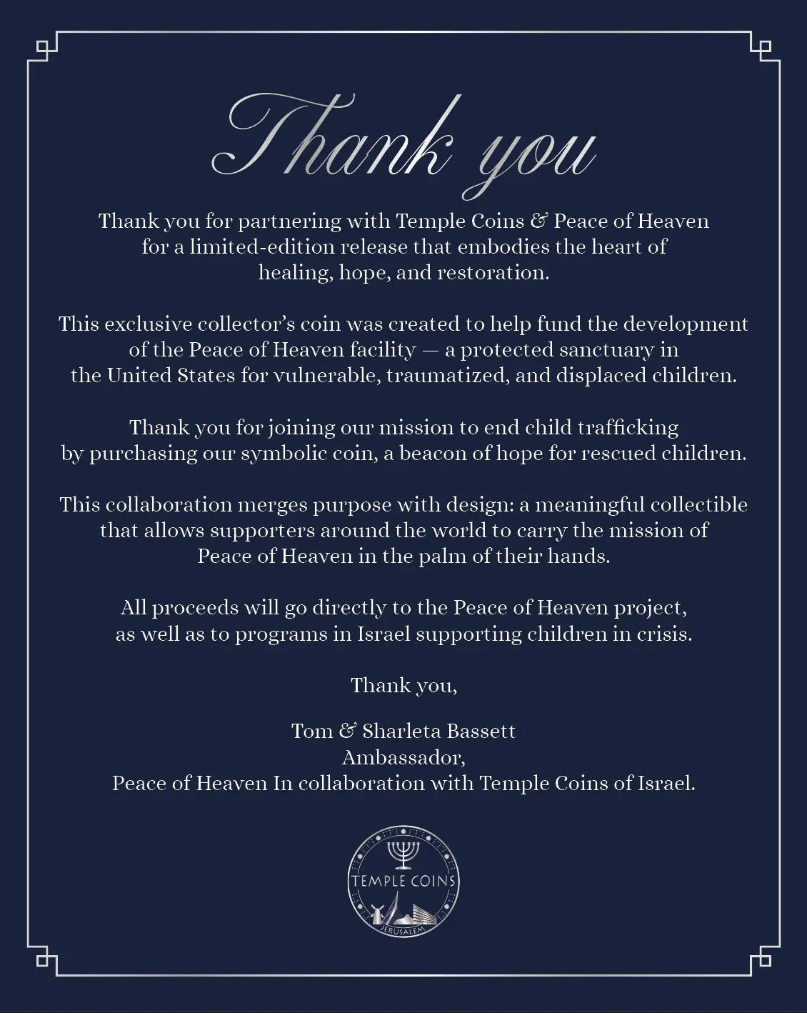 Peace of Heaven Charity Coin Temple Coins