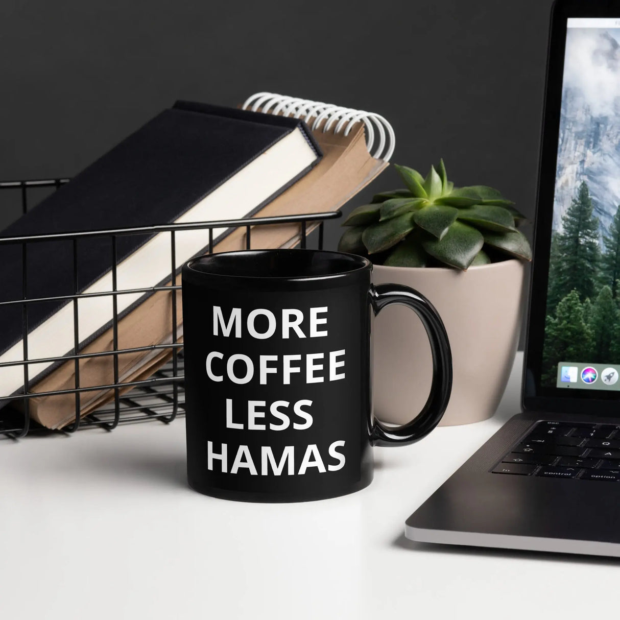 More Coffee, Less Hamas – Black Glossy Mug The Israel Store