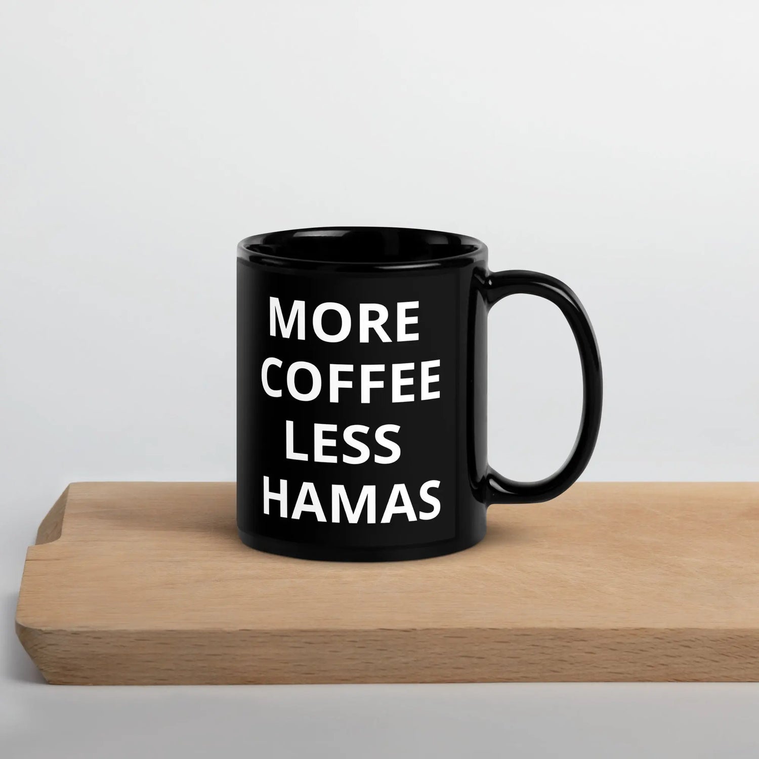 More Coffee, Less Hamas – Black Glossy Mug The Israel Store