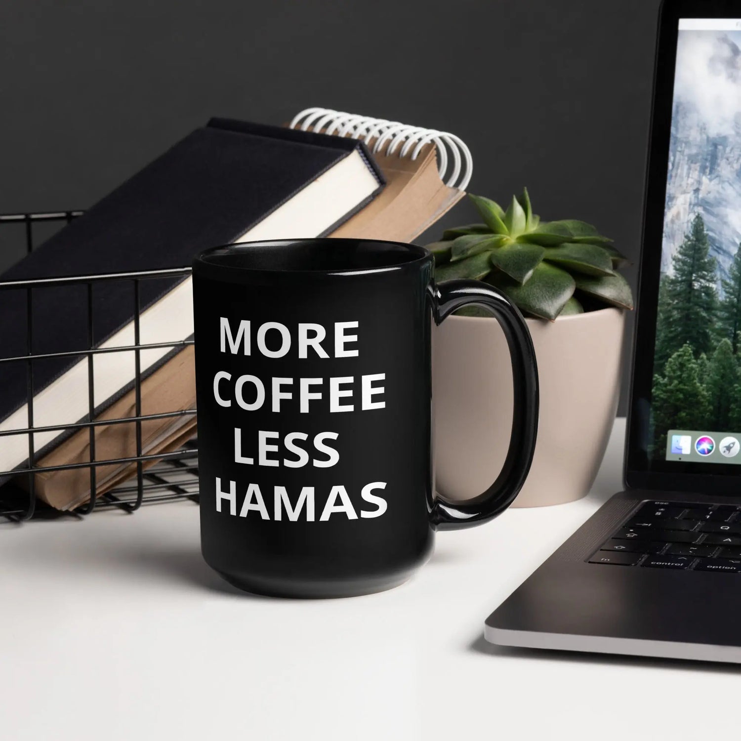 More Coffee, Less Hamas – Black Glossy Mug The Israel Store