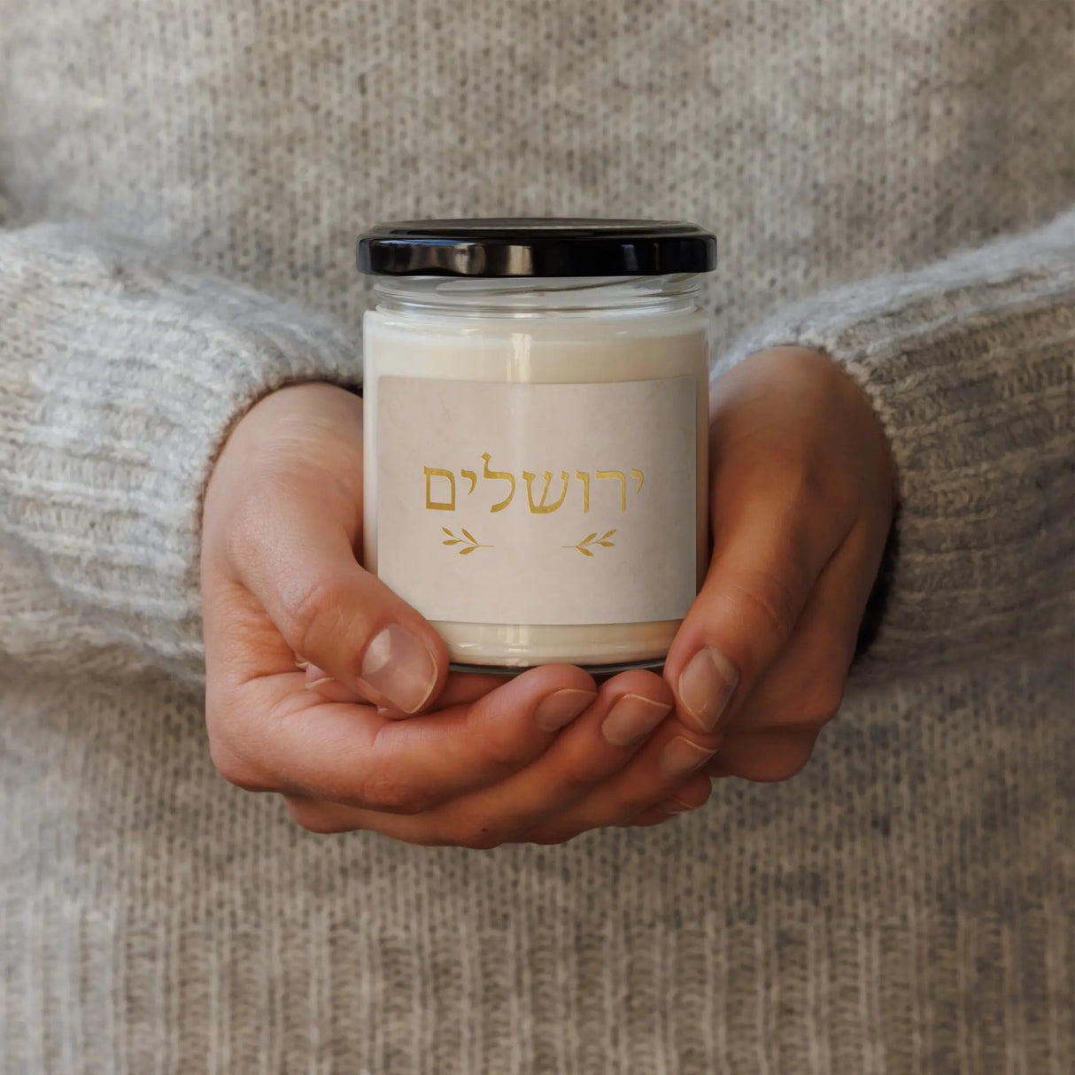 Jerusalem in Hebrew - Scented Soy Candle The Israel Store