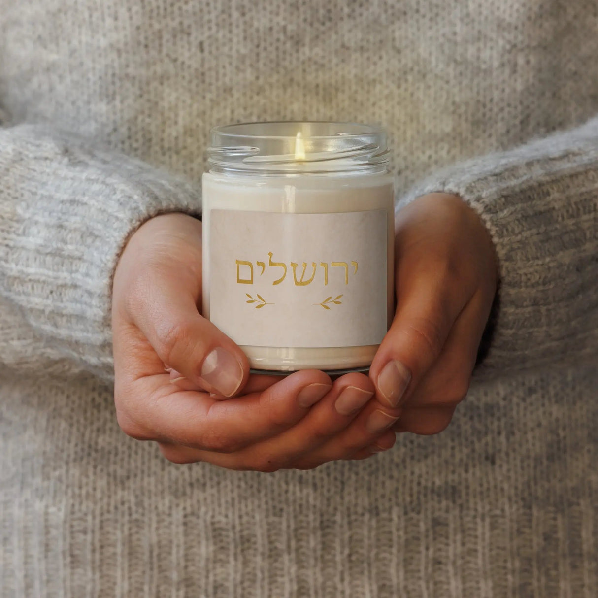 Jerusalem in Hebrew - Scented Soy Candle The Israel Store