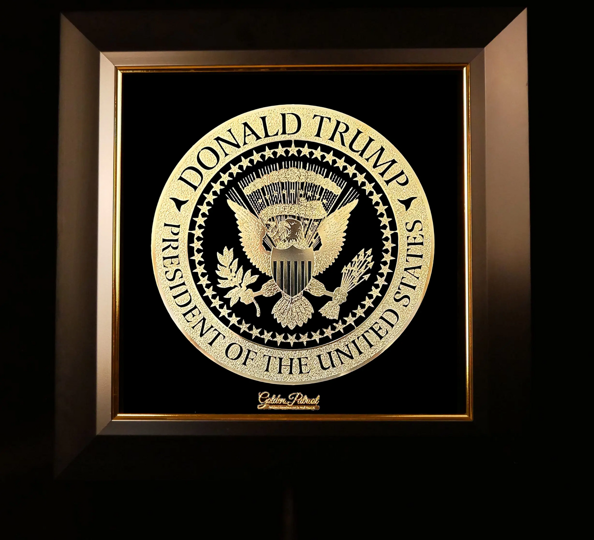 Golden Trump Seal Tribute Art in 24K Gold P. - Limited Edition 1000/Size Units Only. Golden Patriot