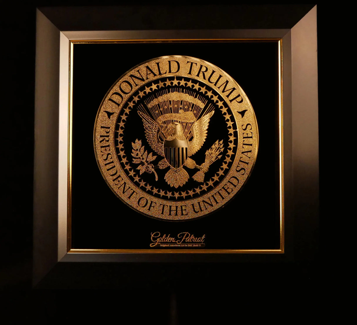 Golden Trump Seal Tribute Art in 24K Gold P. - Limited Edition 1000/Size Units Only. Golden Patriot