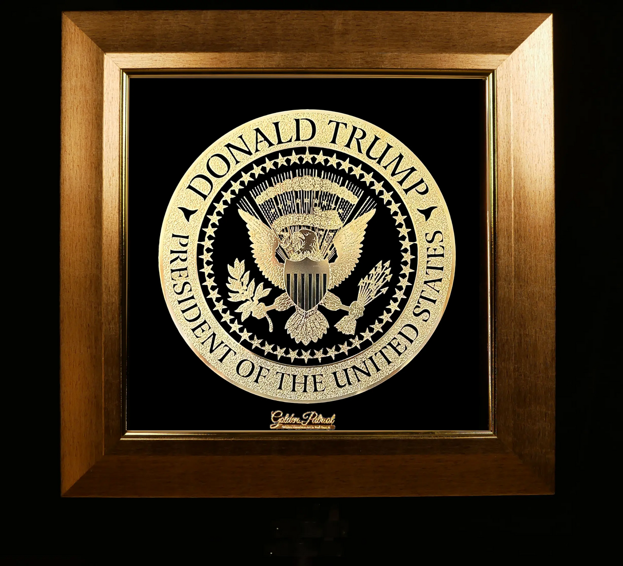 Golden Trump Seal Tribute Art in 24K Gold P. - Limited Edition 1000/Size Units Only. Golden Patriot