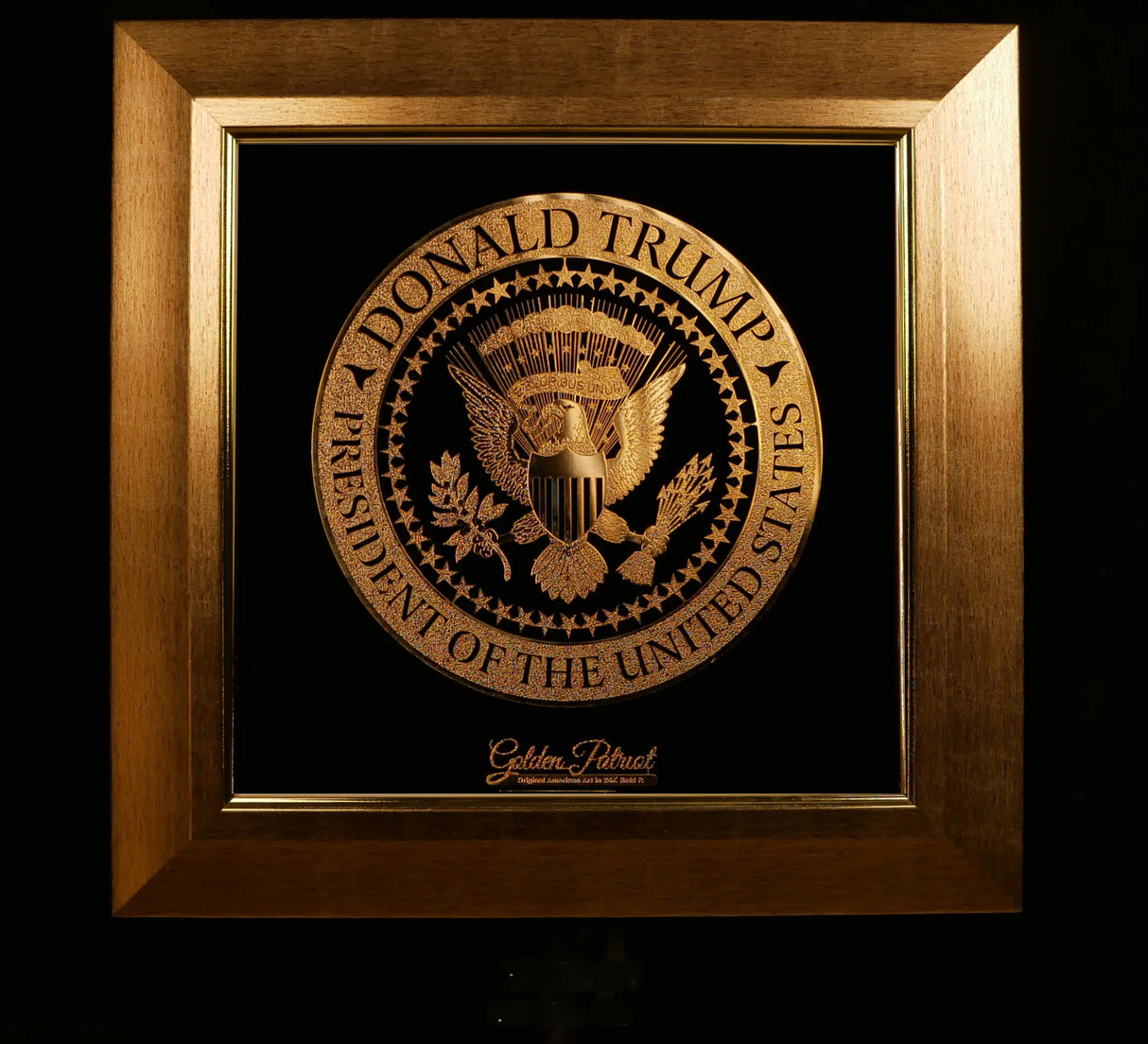 Golden Trump Seal Tribute Art in 24K Gold P. - Limited Edition 1000/Size Units Only. Golden Patriot