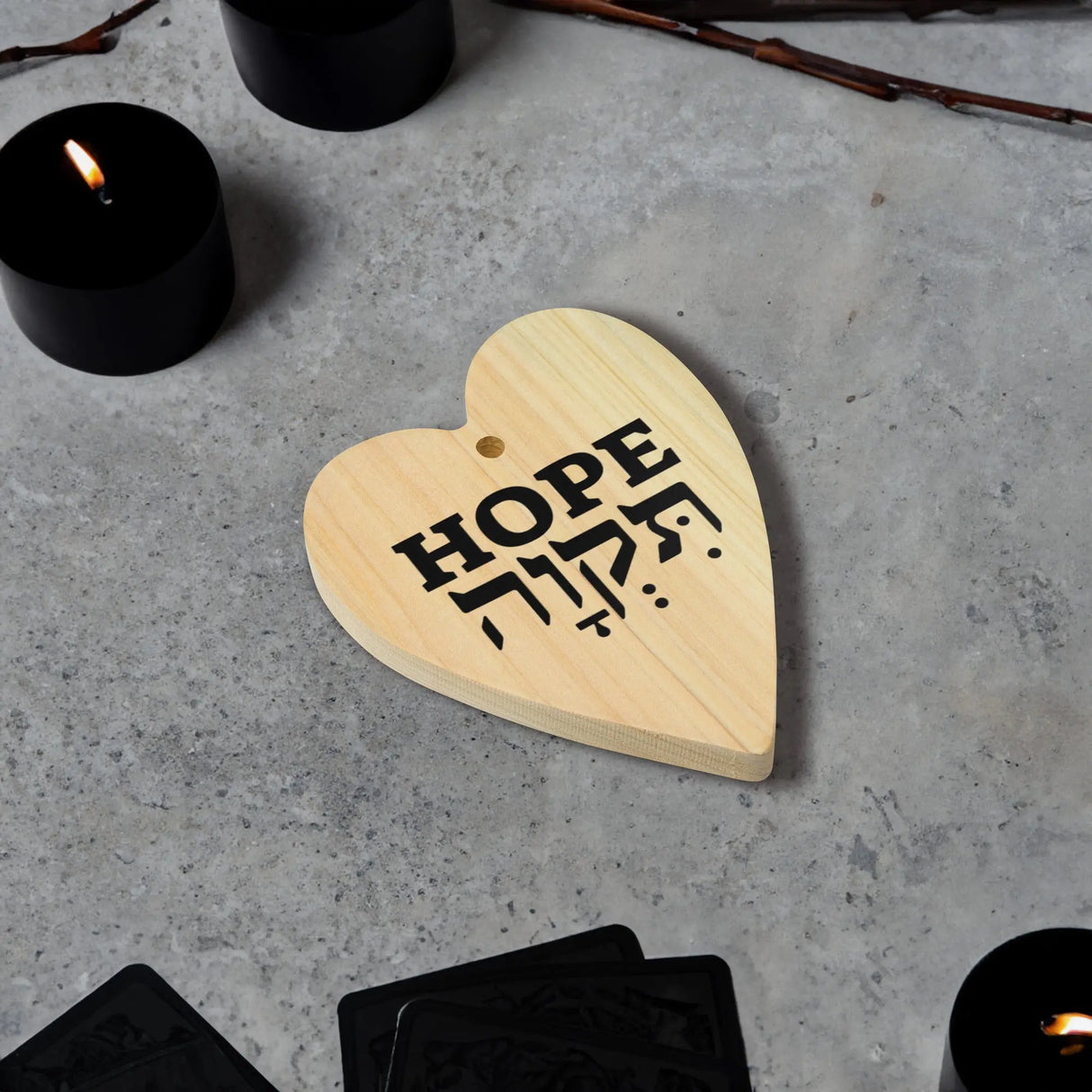 Hope in Hebrew and English Wooden Ornament The Israel Store