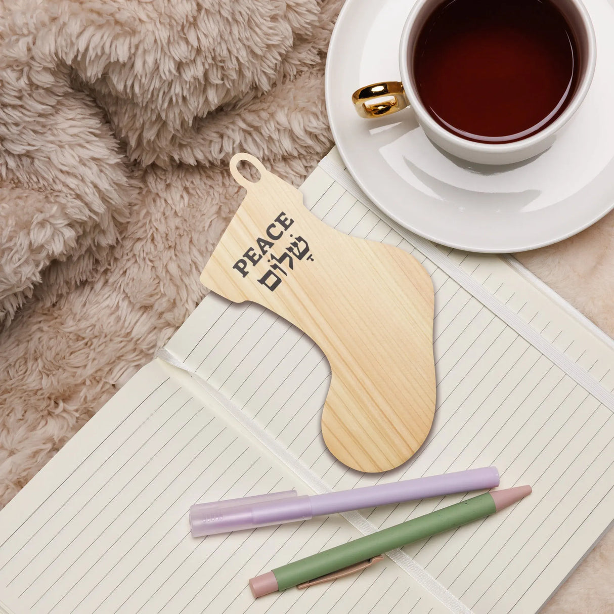 Peace in Hebrew and English Wooden Ornament The Israel Store