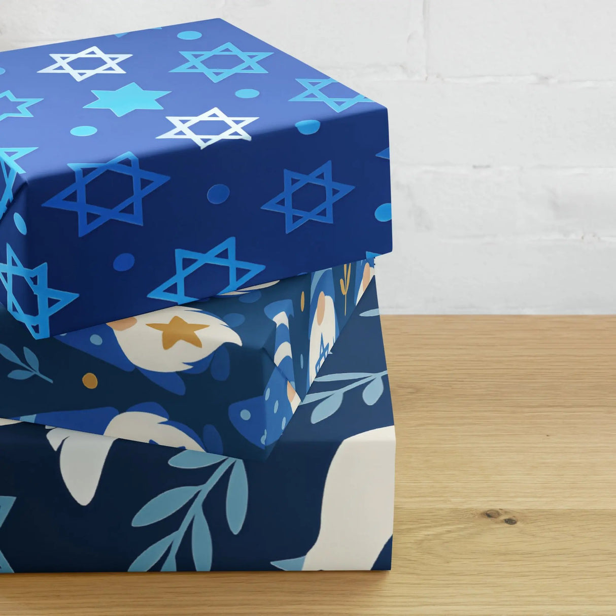 Hanukkah Christmas Star of David Gift Wrapping Paper – 3-Pack of Joyful Blue Designs The Israel Store