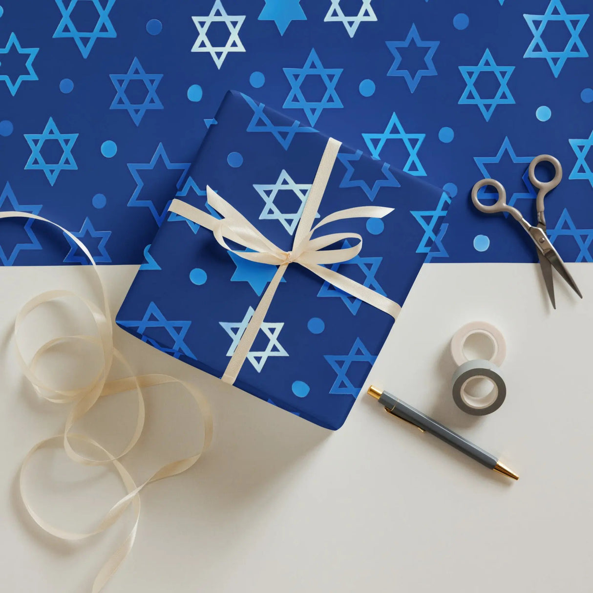 Hanukkah Christmas Star of David Gift Wrapping Paper – 3-Pack of Joyful Blue Designs The Israel Store