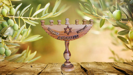 menorah made from olive wood 