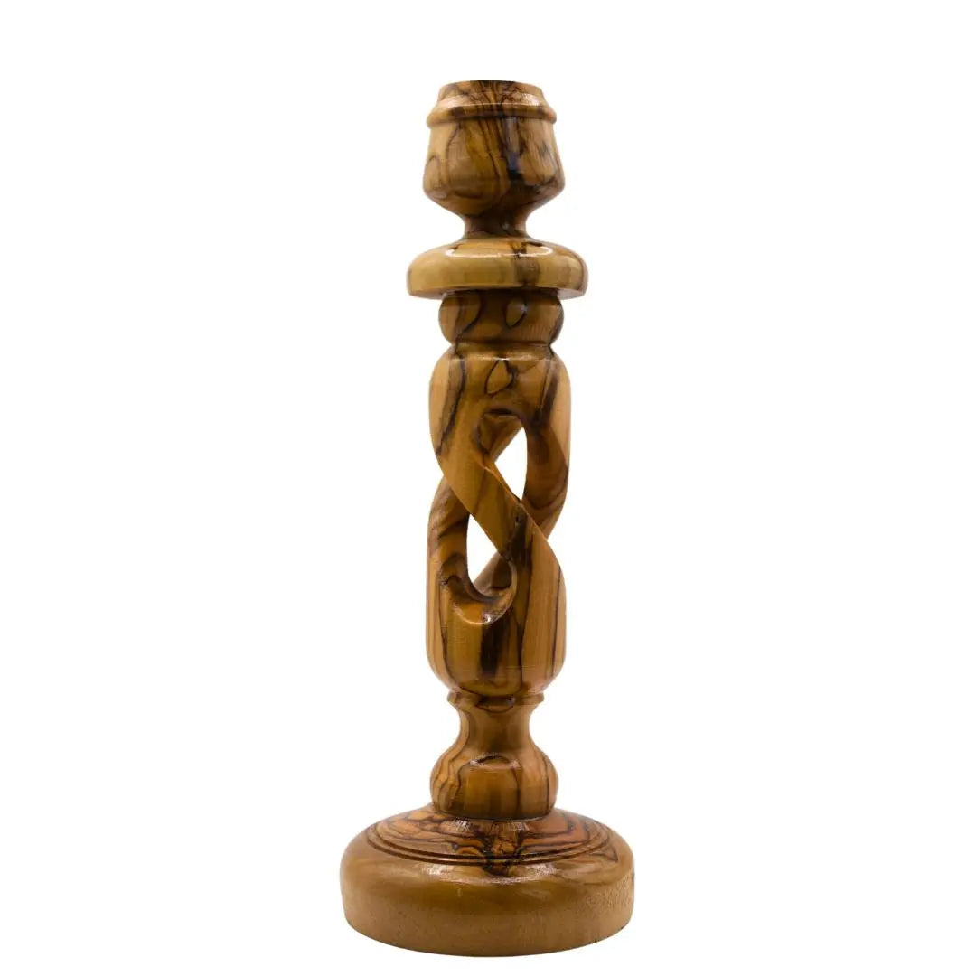 Handcrafted Olive Wood Hollow Twist Candle Holder The Israel Store