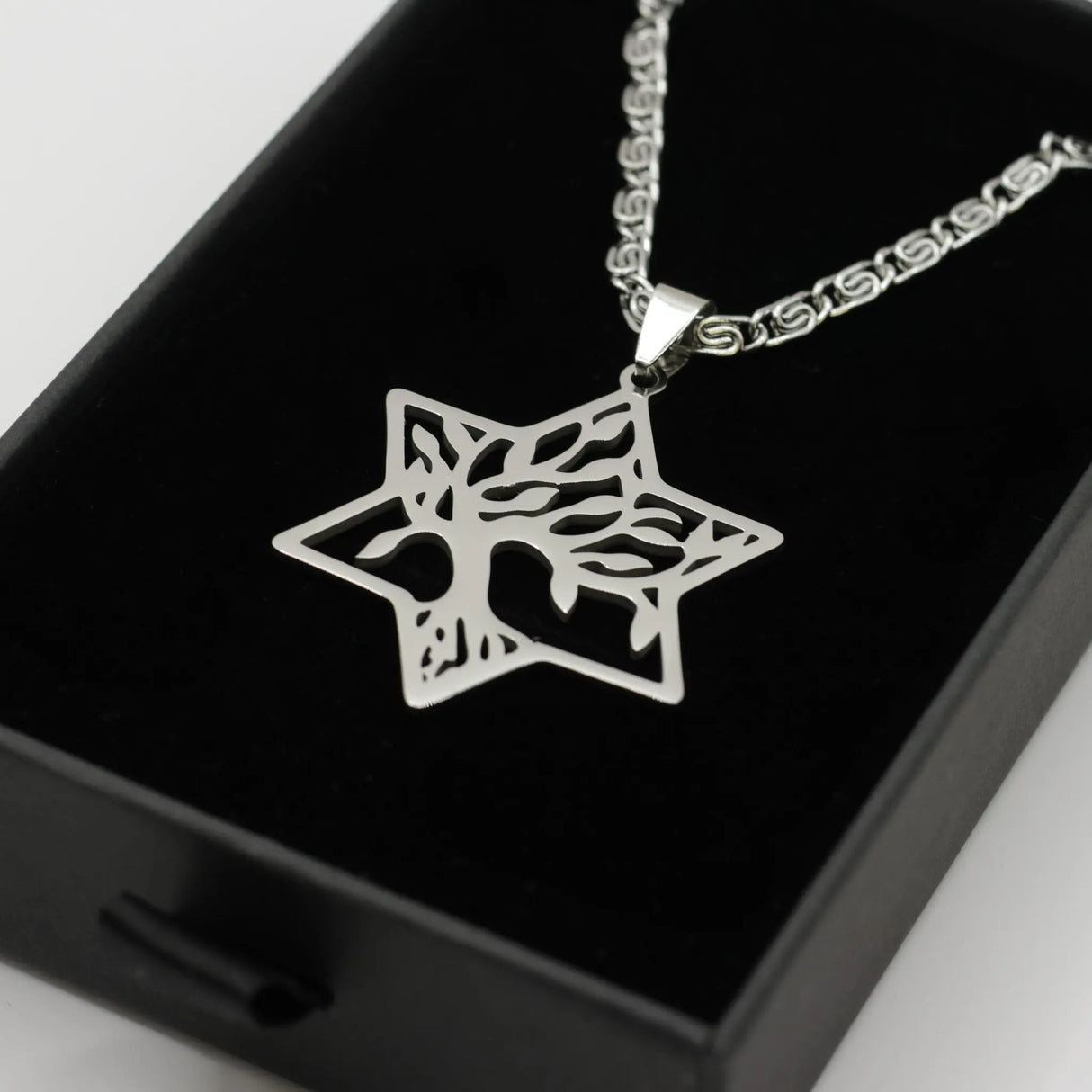 Tree of Life Star of David Necklace – Stainless Steel Symbol of Faith (Silver) The Israel Store