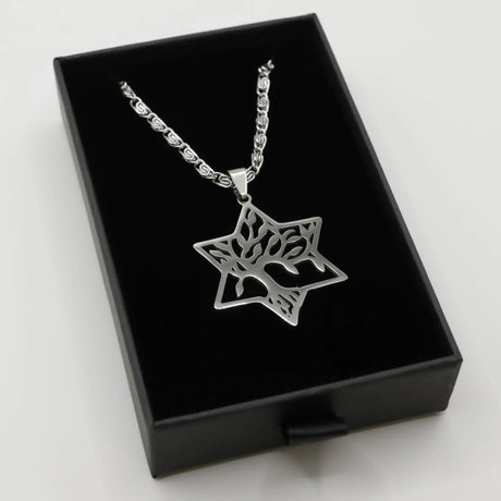 Tree of Life Star of David Necklace – Stainless Steel Symbol of Faith (Silver) The Israel Store