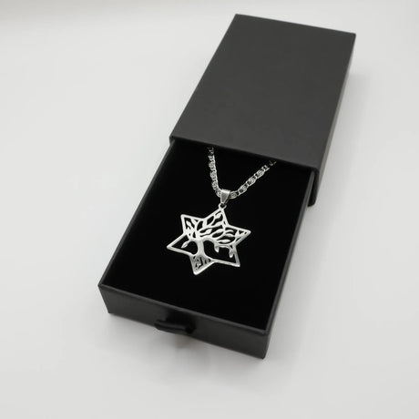 Tree of Life Star of David Necklace – Stainless Steel Symbol of Faith (Silver) The Israel Store