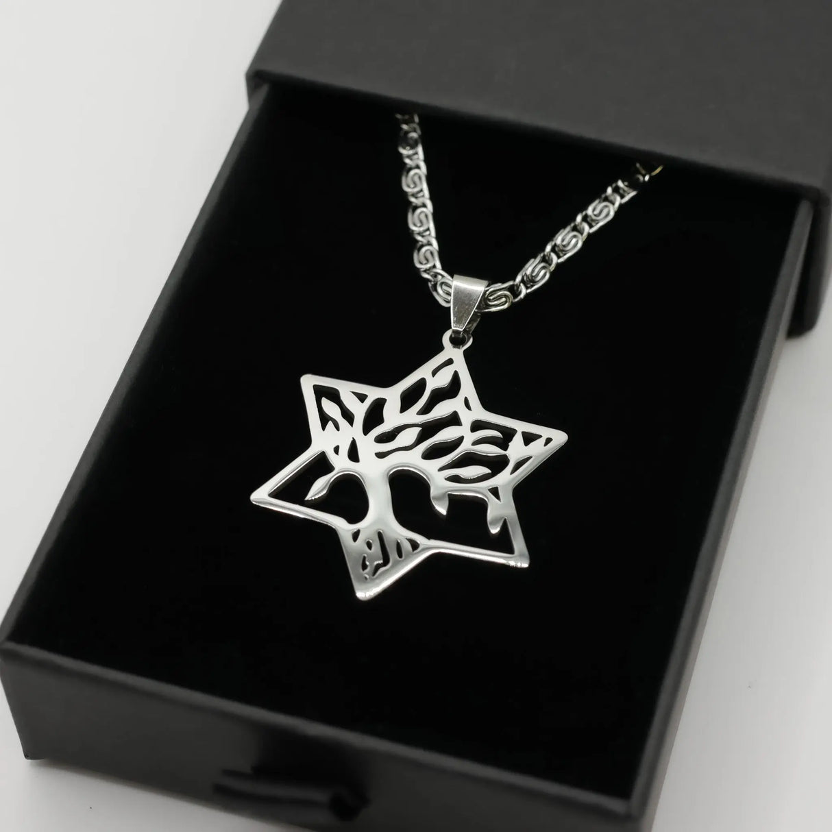 Tree of Life Star of David Necklace – Stainless Steel Symbol of Faith (Silver) The Israel Store