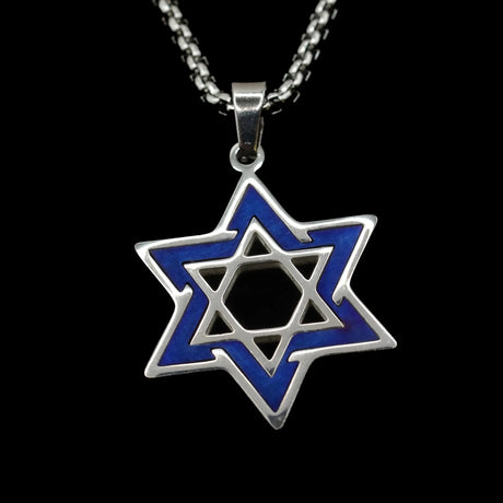 Stainless Steel Star of David Necklace with Blue Enamel Accent The Israel Store