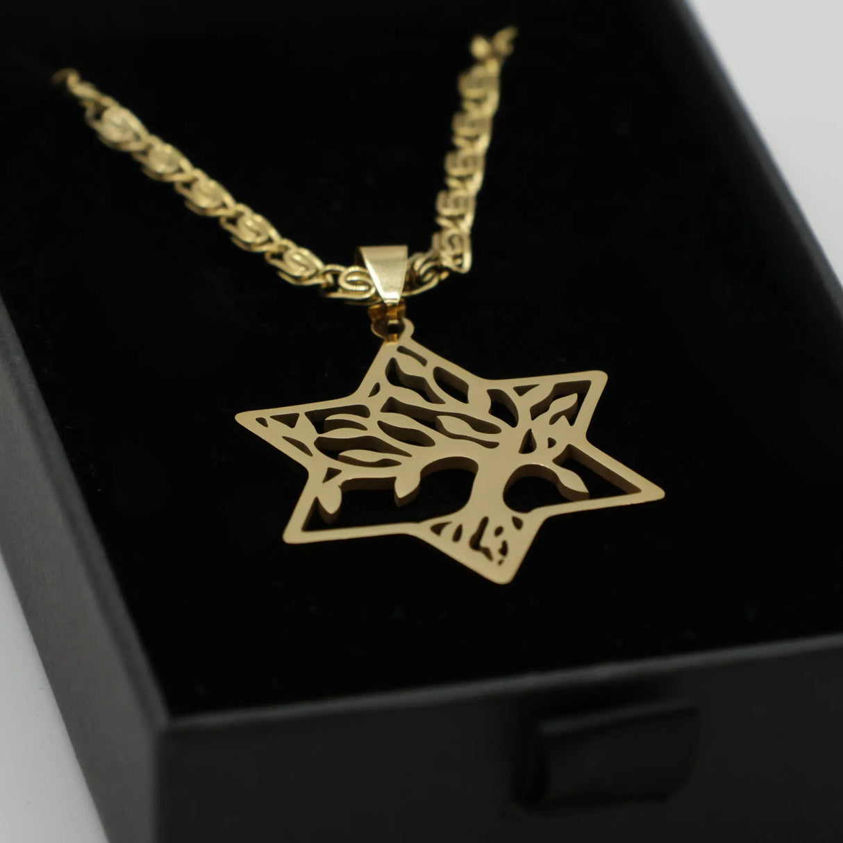 Tree of Life Star of David Necklace – Stainless Steel Symbol of Faith (Gold) The Israel Store