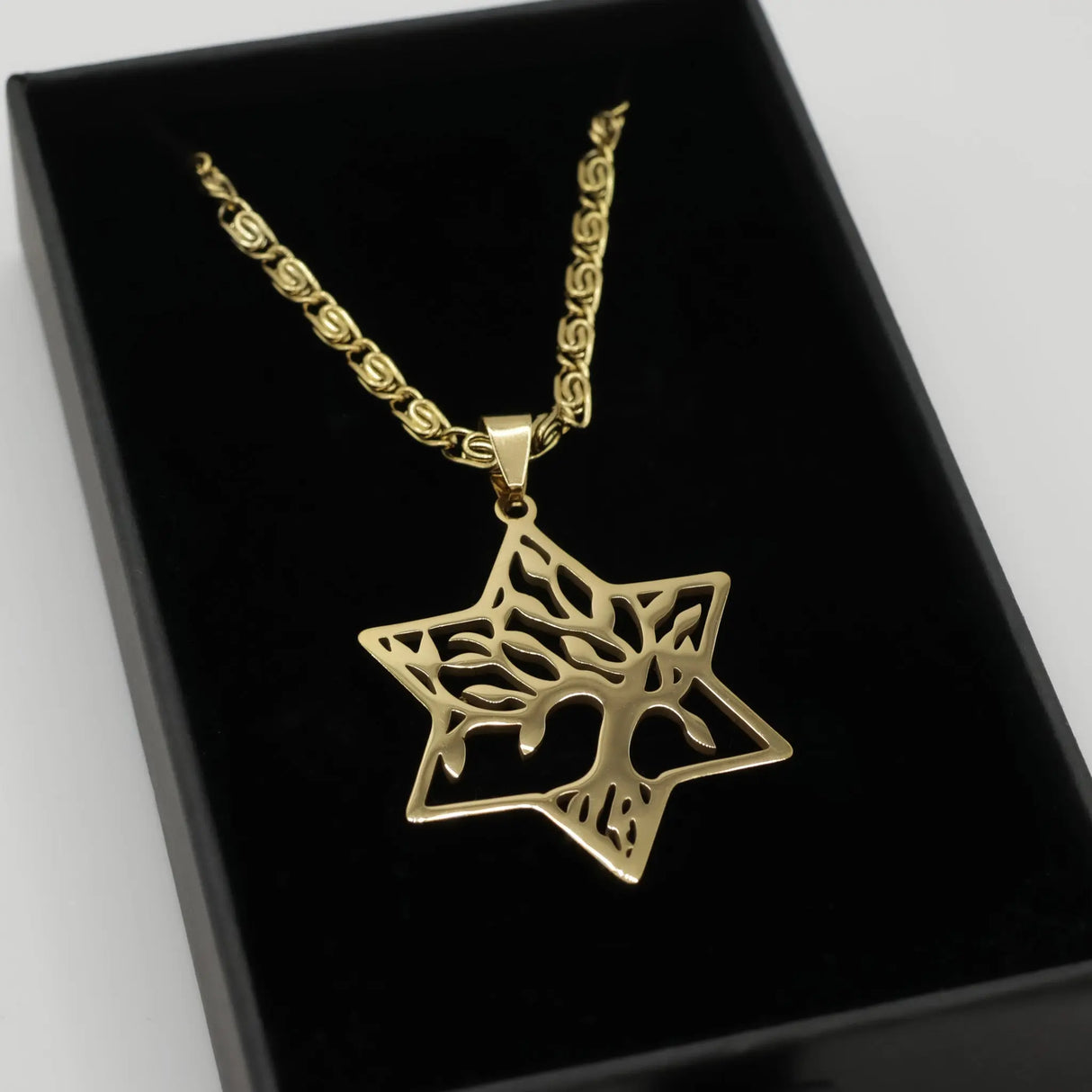 Tree of Life Star of David Necklace – Stainless Steel Symbol of Faith (Gold) The Israel Store