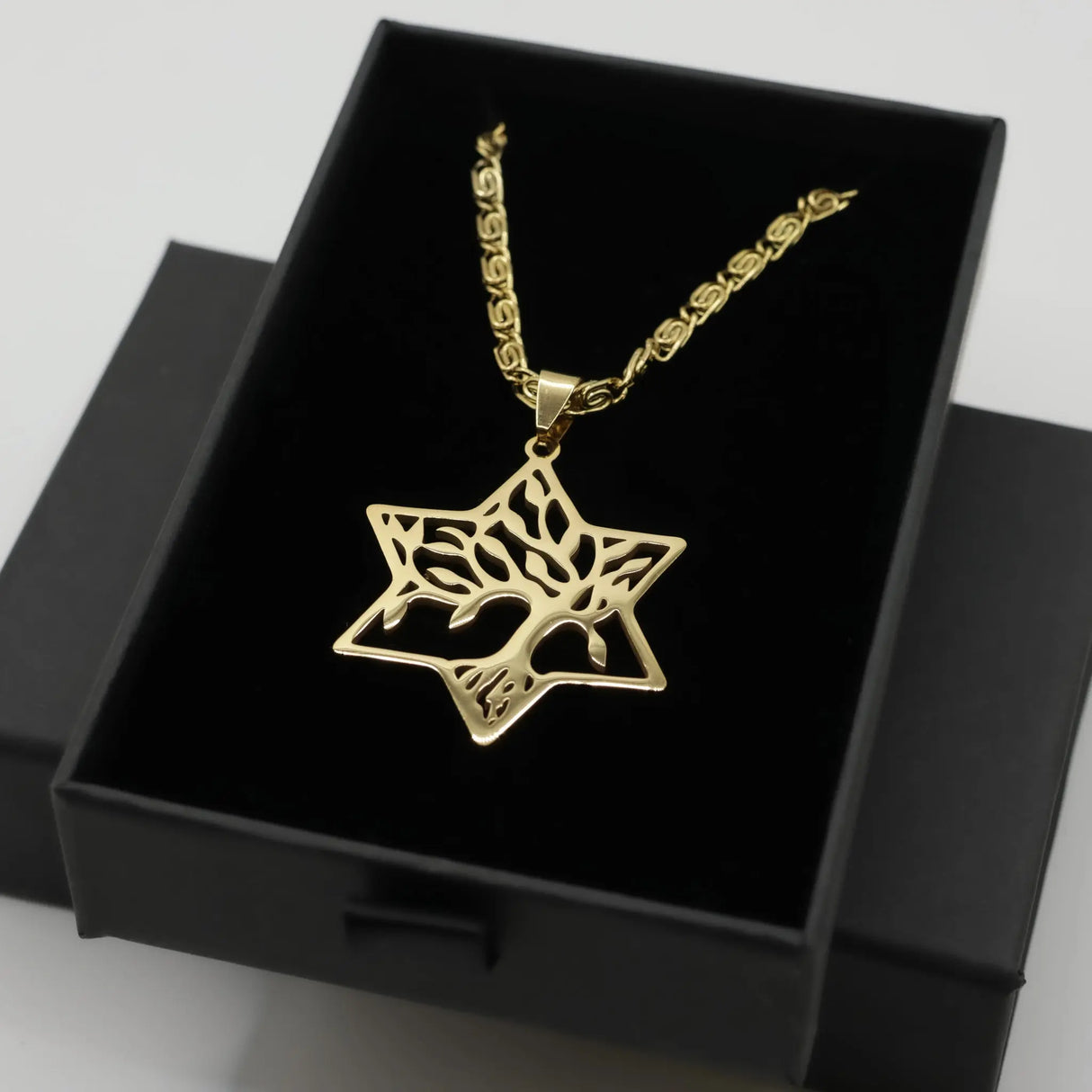 Tree of Life Star of David Necklace – Stainless Steel Symbol of Faith (Gold) The Israel Store